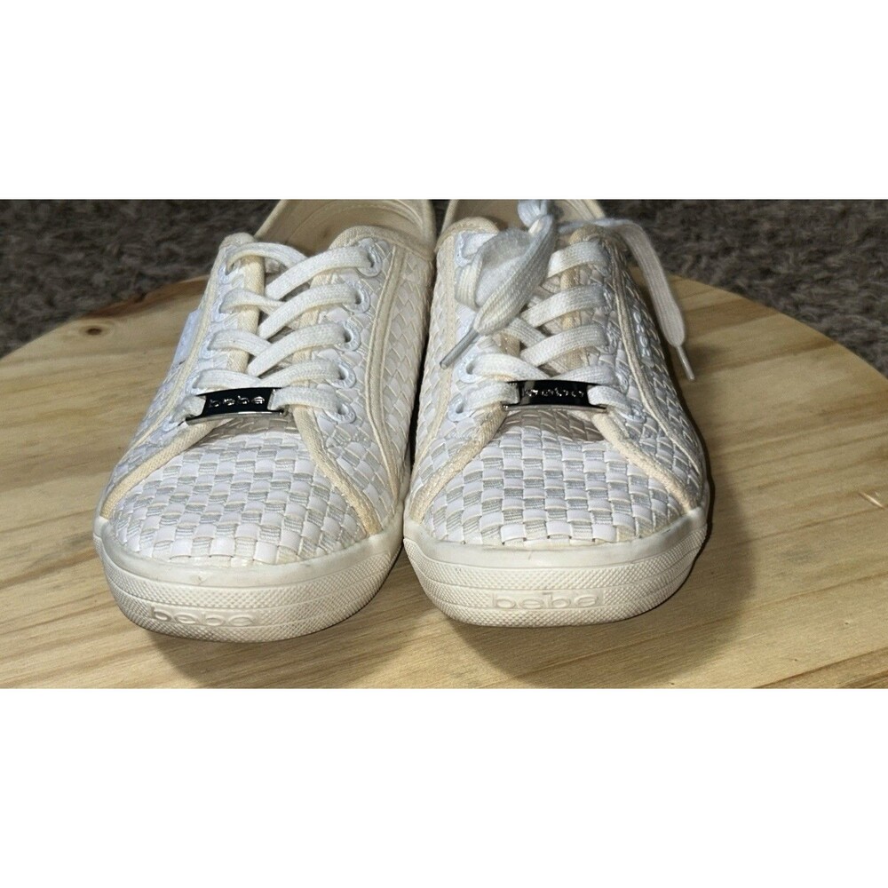 bebe Sport Women’s Dorey Woven Basketweave Sneakers – White/Cream – Size7